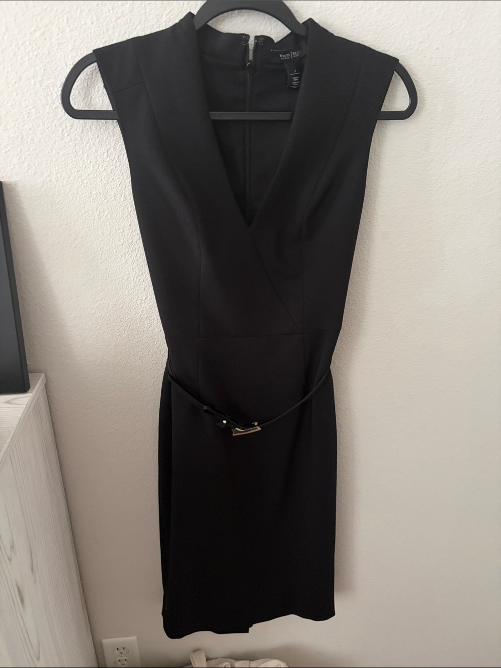 White House Black Market Black V-Neck Sheath Dress with Slim Belt